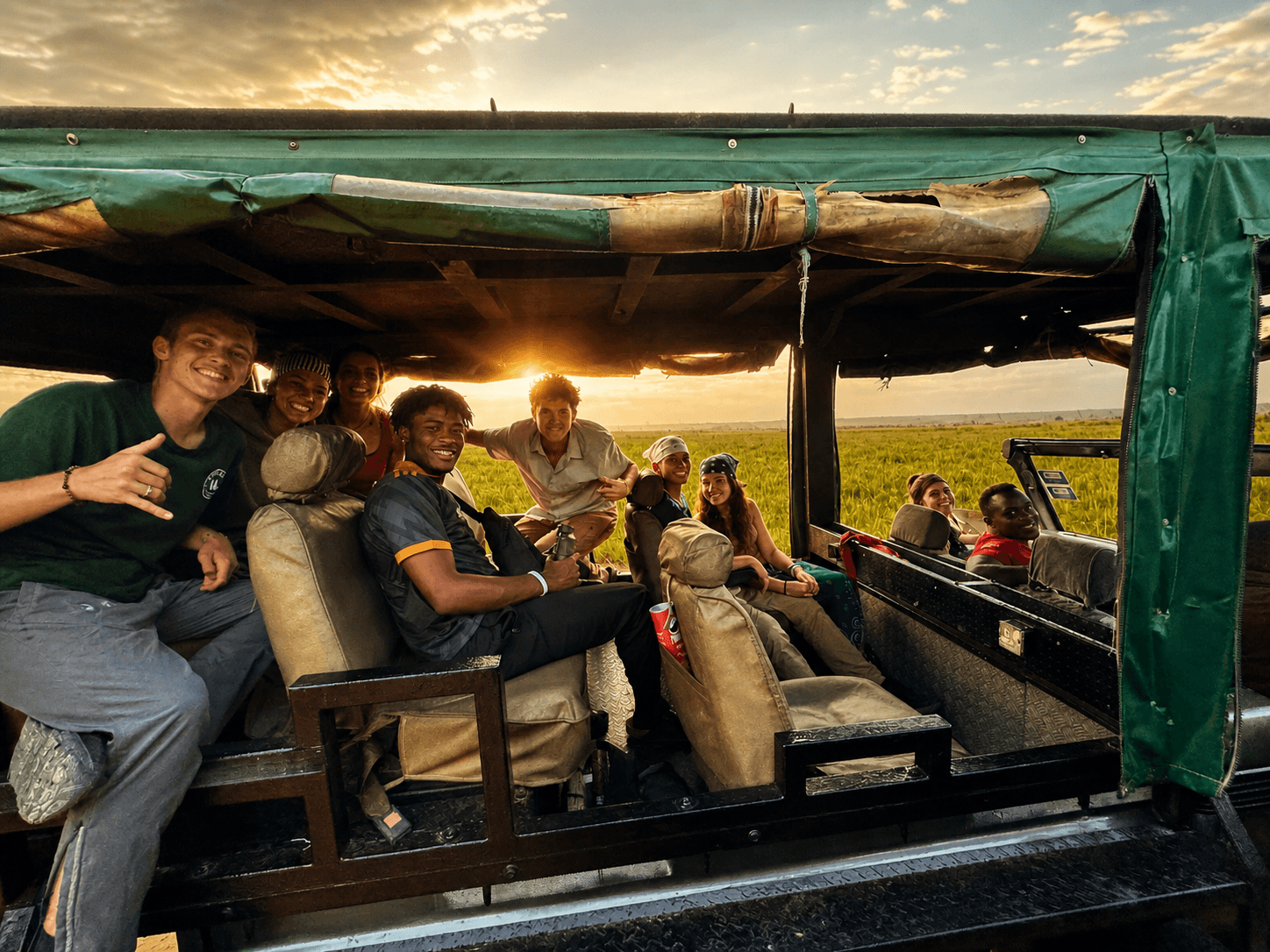 Guests on a game drive at Murchison Falls National Park, Uganda