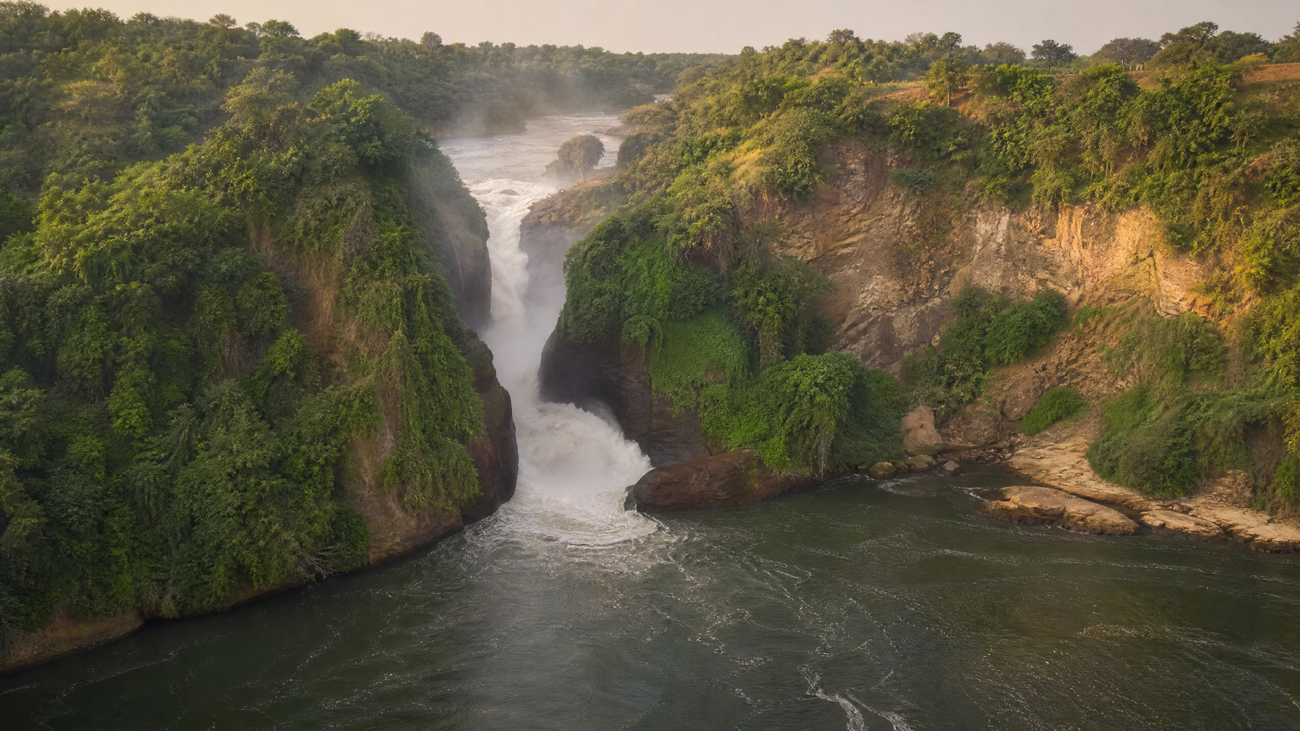 Murchison Falls on the Nile River, Uganda — the Nile forced through a seven-metre gap and dropped forty-three metres into the gorge below